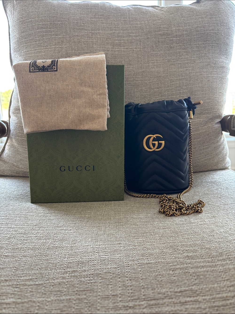 Gucci Black Chevron Quilted GG Crossbody with Gold Hardware